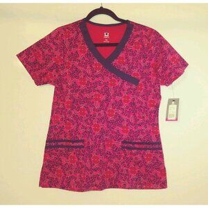 Maevn Women Mock Wrap Blossom Scrub Top 1107 Small Chantilly Mock Wrap Print